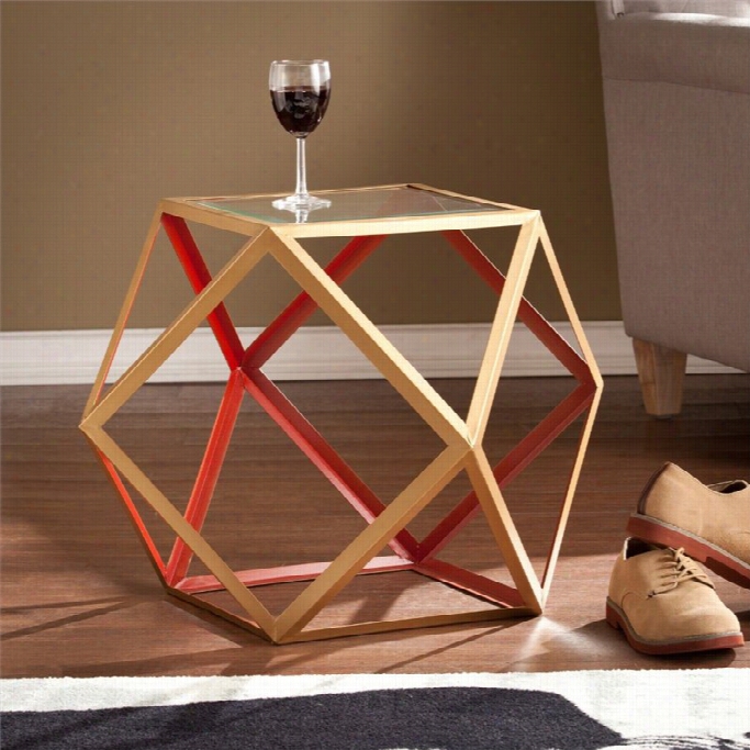 Southern Enterprises Jenna Geometric Accent Table In Gold And Red