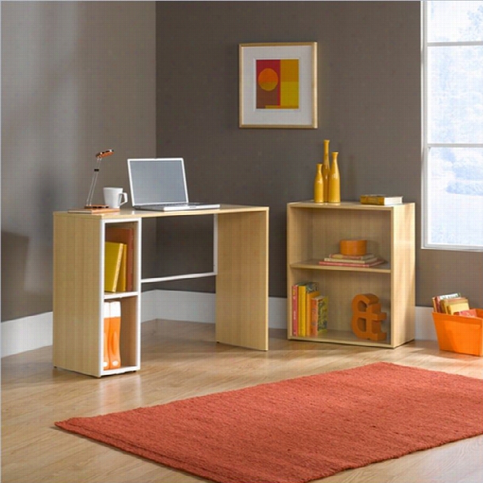 Studio Rta Desk With Adjusstable Bookcase In Rice And White Oak