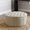 Abbyson Living Naples Nailhead Linen Ottoman in Ivory