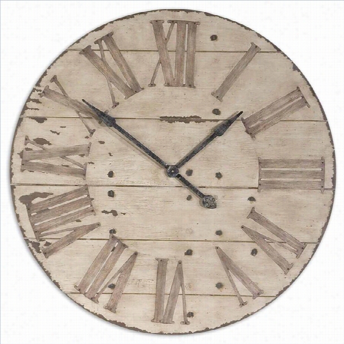 Uttermost Harrington 36 Wooden Wall Clock In Antiqued Invory Face