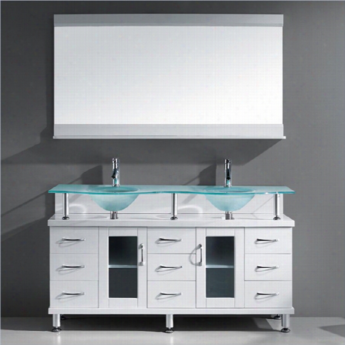 Virtu Vincente60 Glass Double Bathroom Vanity Set In Wh1te