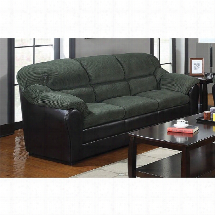 Acme Connell Corduroy Sofa In Olive Gray And  Espresso