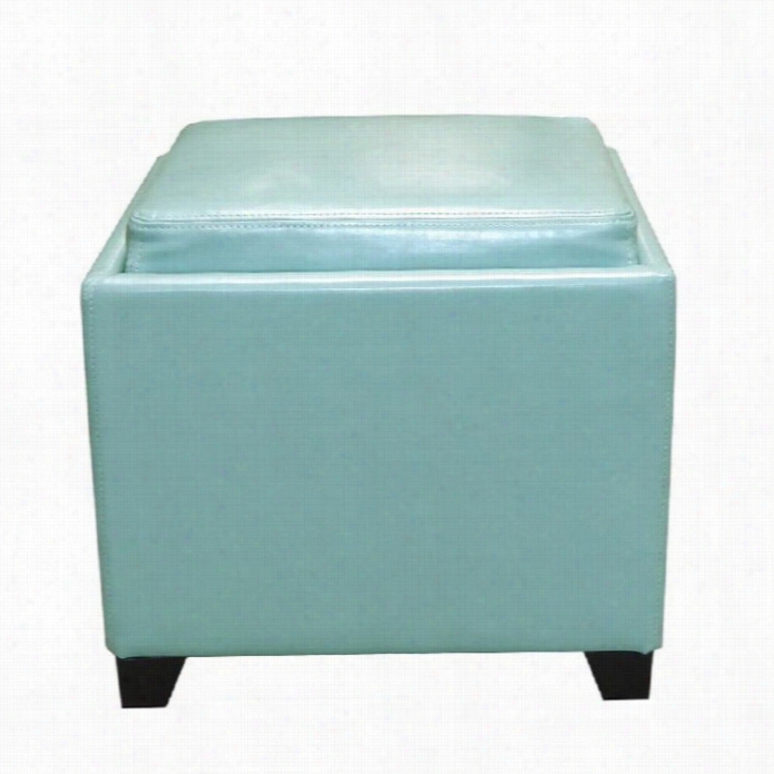 Armen Living Contemporary Leather Storage Ottoman Wi Th T Ray In Blue