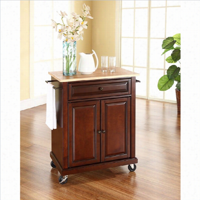 Crosley Furniture Natural Wood Top Kitchen Cart In Mahogany