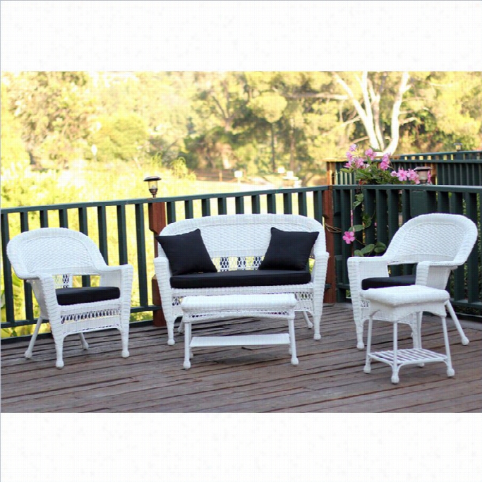 Jeco 5pc Wicker Conversations Et In White With Blck Cushions