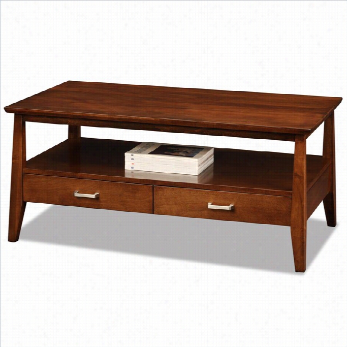 Leick Delton Two Drawer Storage Solid Wood Coffee Table In Sienna