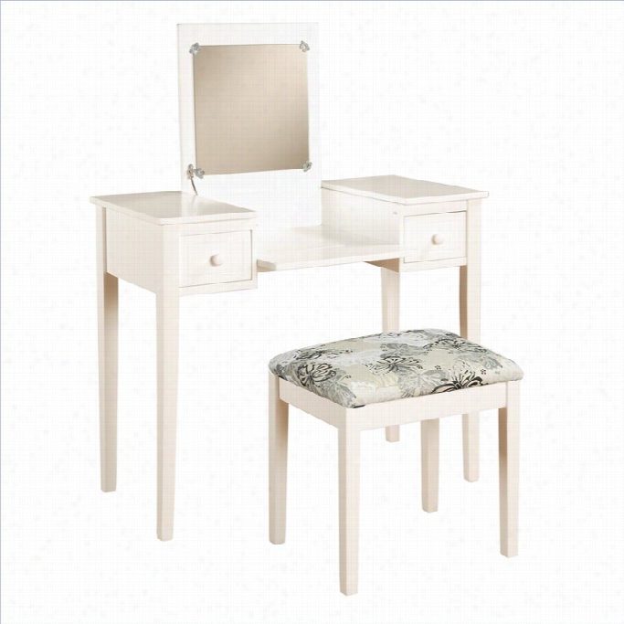 Linon Vwnity Set With W Hite Butterfly Bench In White