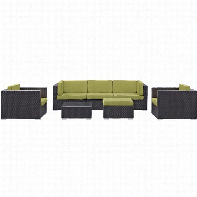 Modway Convene 7 Piece Outdoor Sofa Set In Espressoaand Peridot