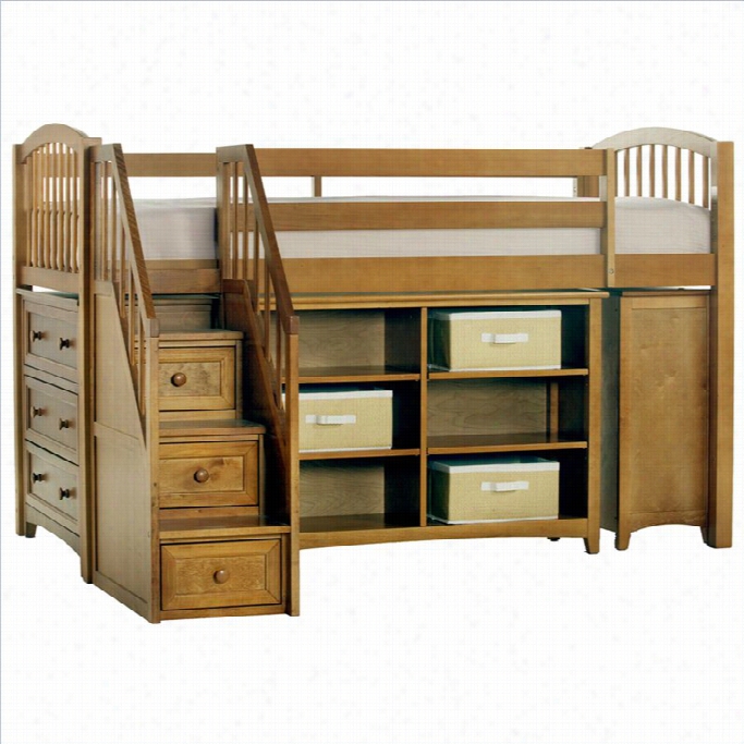 Ne Kids School House Storage Junior Loft Bed With Stairs In Pecan