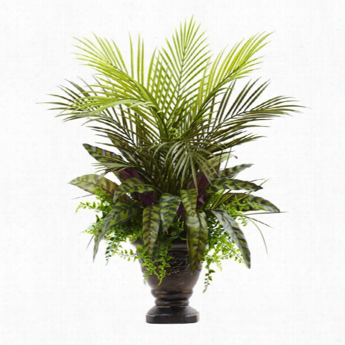 Nearlyy Natural 27 Mixed Areca Palm Fern And Peacock With Planter