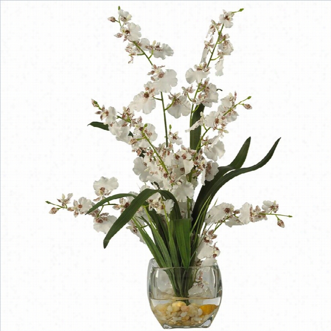 Nearly Natural Dancing Lady Orchid Liquid Illusion Silk Foower Arrangement In White