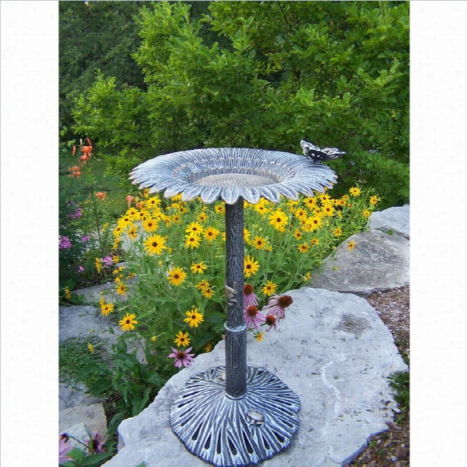 Oakland Living Sunflower Butterfly Bird Bath In A Ntique Pewter