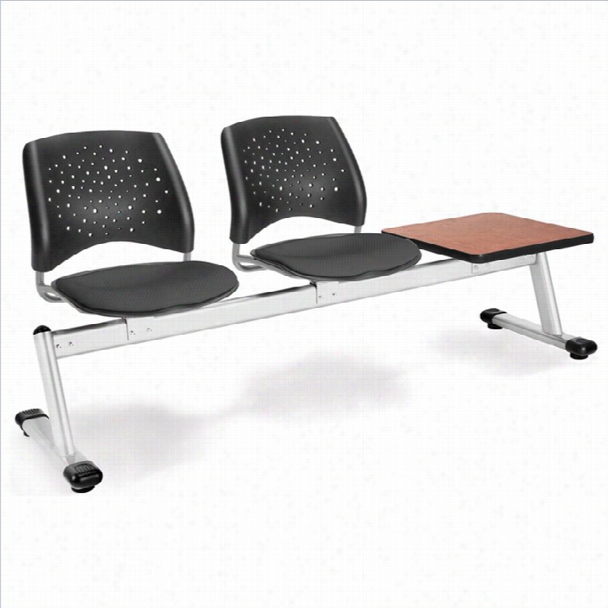 Ofm Star Beam Seeating With 2 Seats And Table In Slate Grey And Cherry