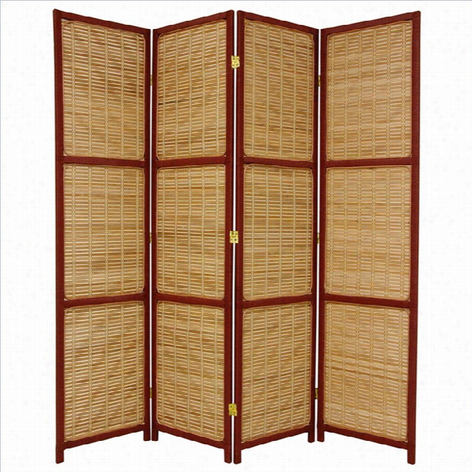 Oriental Stress  4 Panel Room Divider In Red And Brown