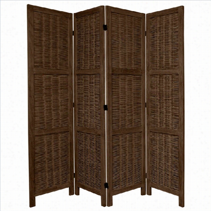 Oriental Bamboo Matchstick 4 Panel Room Divide In Brown