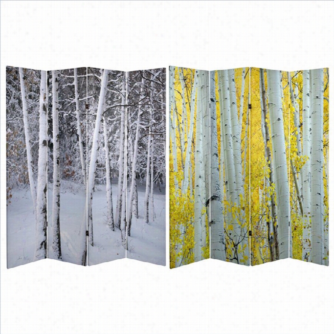 Oriental Double Sided Birchtres Room Divider In White And Yellow