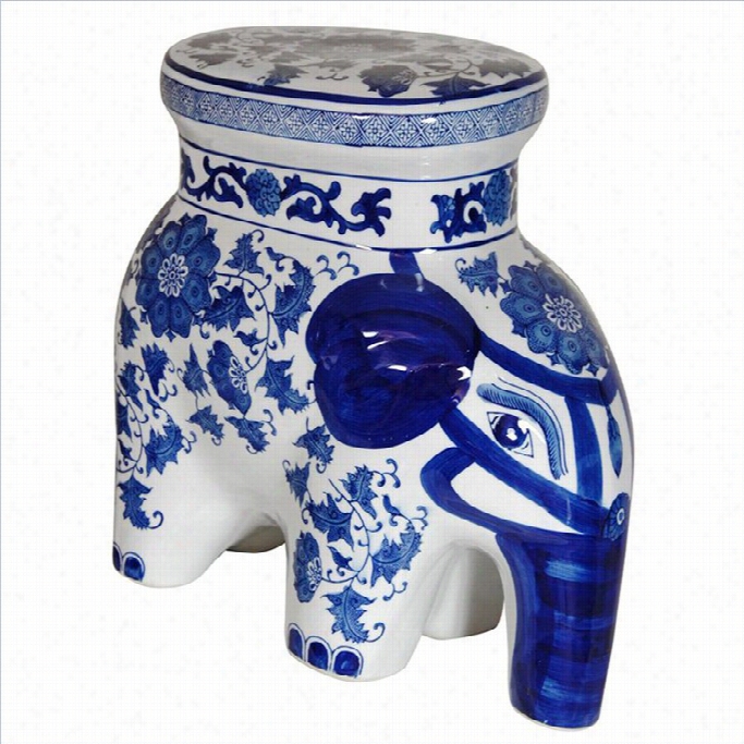 Oriental Furniture 14 Elephant Discharge  In Blue And White