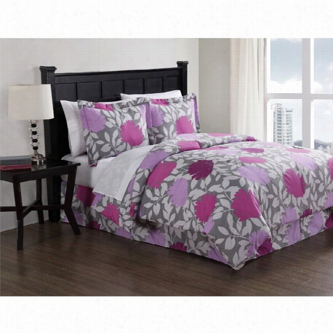 Pemamerica Graphic Floral Bed Ensemble In Purpe-twin
