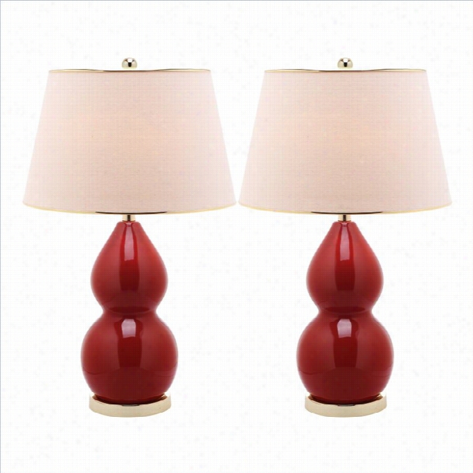 Safavieh Jilll Double- Gourd  Cedamic Lamp In Chinese Red (set Of 2)