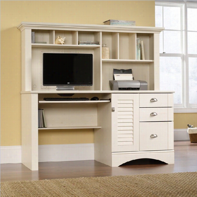 Sauder Harbo R  View Computer Desk With Hutch I Nantiqued White