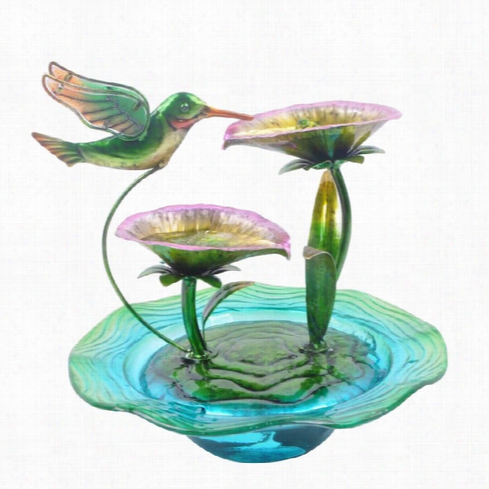 Teamson Peakto Pindoor Hummingbird Glass Tabletop Water Fountainn