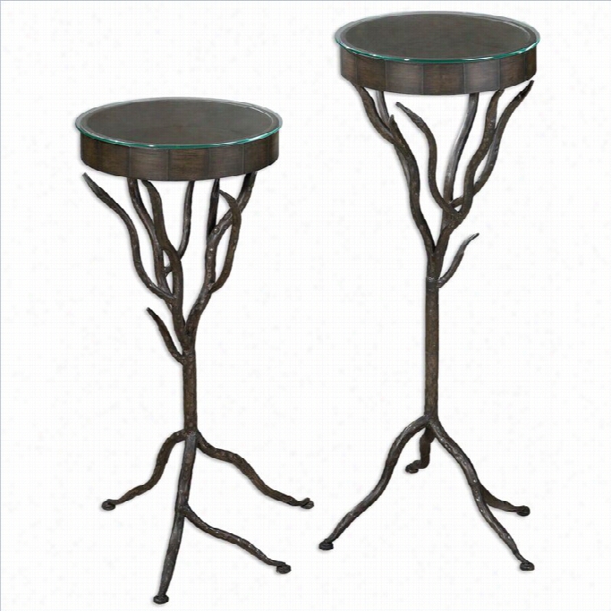 Uttermost Esher Glass Metal Plant Stands In Brnze (sett Of 2)