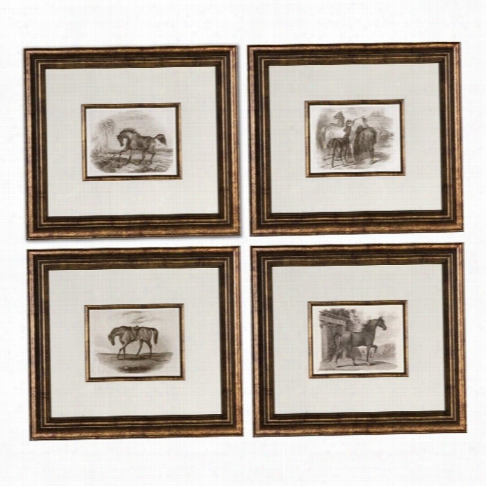 Uttermost Horse Sframed Art In Brronze Leaf (set Of 4)