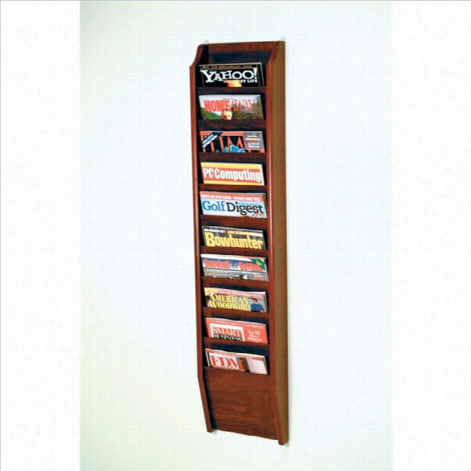 Wooden Mallet 10 Pocket Magazine Wall Rack  In Mahogany