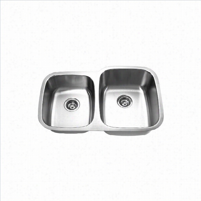 Yosemite Mag503r 18 Gauge Stainless Steel Undermount Double-bowl Sink 9-inch Right In Satin