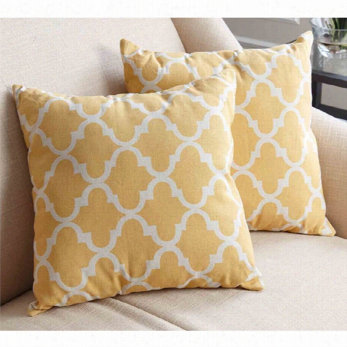 Abbyson Living Cotton-wool Thread Of Flax Square Pillow In Yellow Lattice (set Of 2)