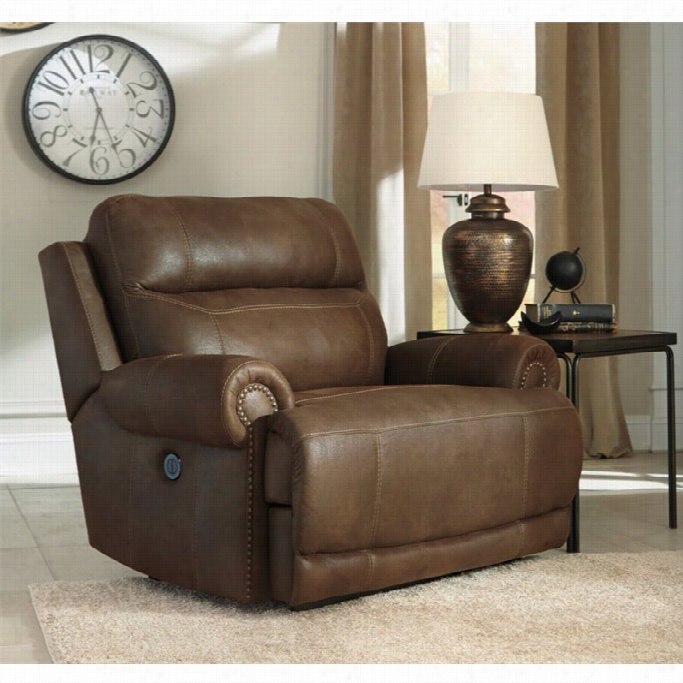 Ashley Austere Faux  Leather Power Zer Owall Wide Reliner In Brown