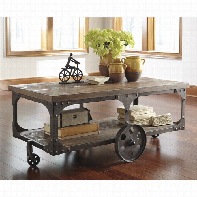 Ashley Vennilux Factory Cart Coffee Table In Ggray And Brwn