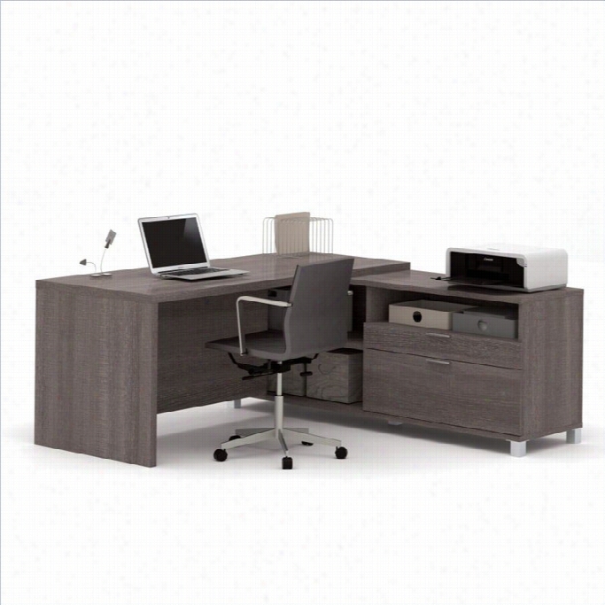 Bestar Pro-linea L Sh Imitator Desk In Bark Grey