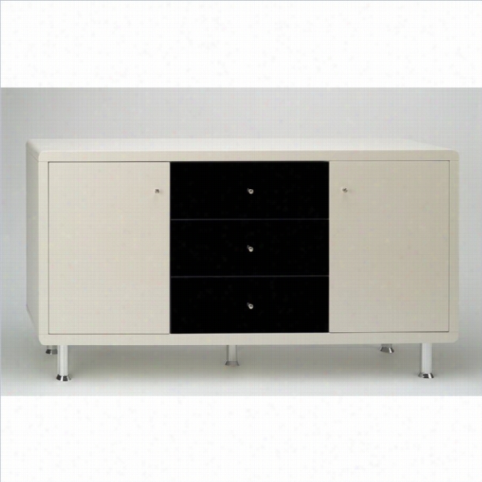 Chintaly Deborah Modern High Gloss Lacquer Buffet In Black And Beige