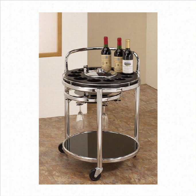 Coastre Serving Cart With Bottle Holders In Black And Chrome