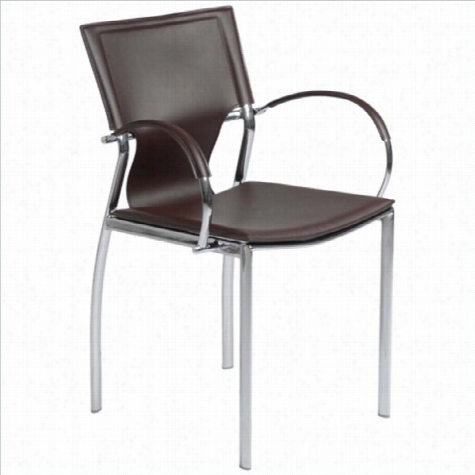 Eurostyle Vinnie Arm Dining Chair In Brown Leather/chrome