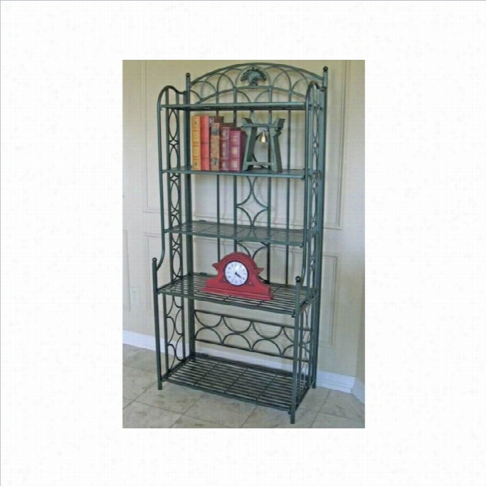 International Caravan Mandalay Iron 5-tier Bakers Rack In Verdi Gris