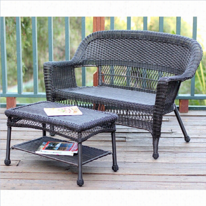 Jeco Wicker Patio Good-will Seat Andcofee Table Set In Espresso Without Cuhion