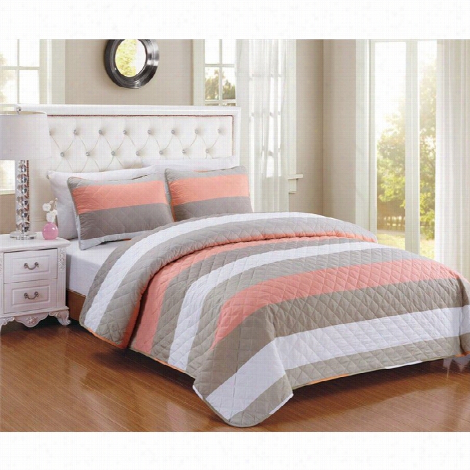 Luxury Home Vermiliton 3 Piece King Size Quilt Set In Coral