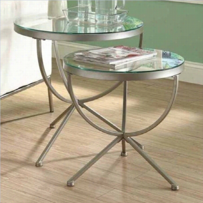 Monarch 2 Piece Round Nessting Tables In Stin Silver Ith Glasss Top