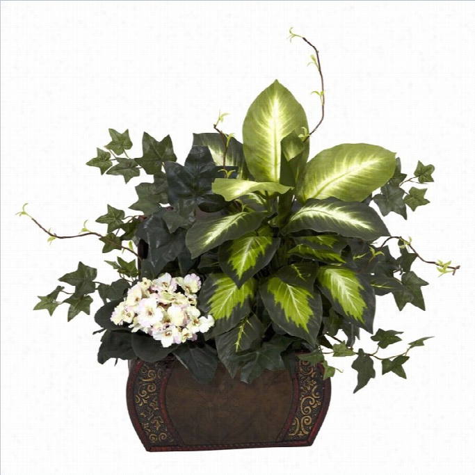 Nearly Natural African Violet Dieffenbachia And Iv Y With Ches  Silk Planti N Green