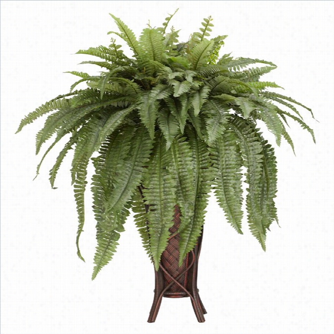 Nearly Natural Boston Fern With Stand Silk Plant Ih Green