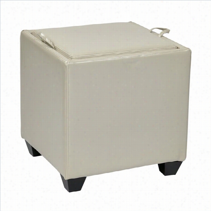 Office Star Metro Storage Ottoman With Tray In Cream