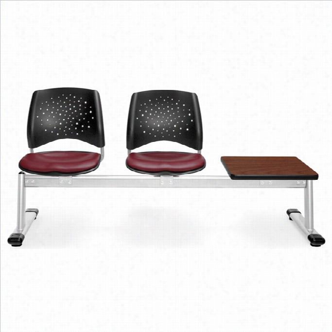 Ofm Star 3 Beam Seating With 2 Vinyl Seats And Tabe In Wine And Cherry