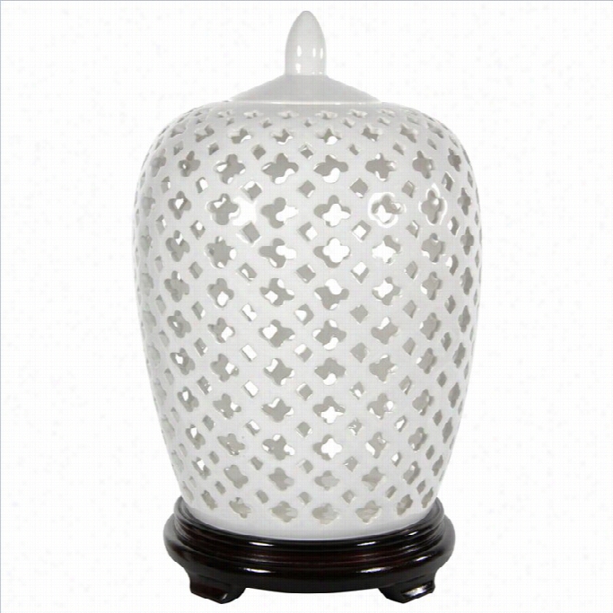 Oriental Furniture 12 Decorative Ldded Vase Jar In Whiet