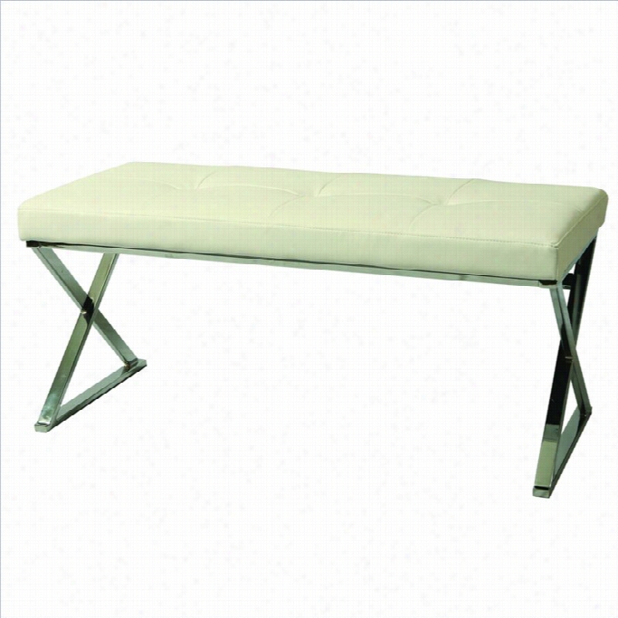 Pastel Furniure Neuville Upholstered Ivory Din Ing Bench In Chrome