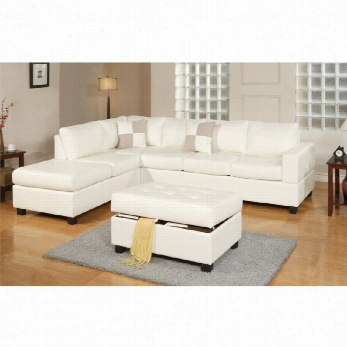 Poundex Bobkona S Often Touch 3 Piece  Leather Partial Sofa Set In Cream