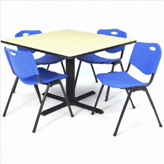 Regency Square Lunchrooom Table And 4 Azure M Stack C Hairs In Maple