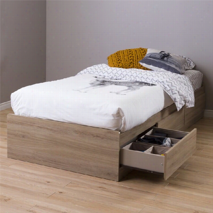 Soouth Shore Fynn Twin Mates Bed With 3 Drawers In Rustci Oak