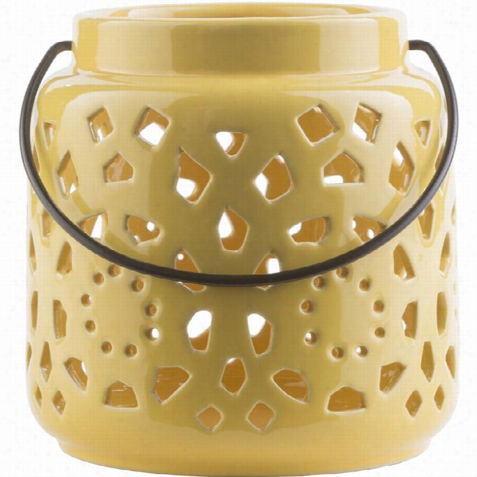 Surya Avery 6.5 X 6.3 Ceramic Lantern In Glossy Ellow